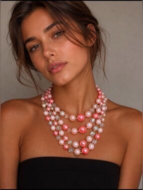 Vintage 1950’s Japan peach necklace beads crystals. Absolute perfection!